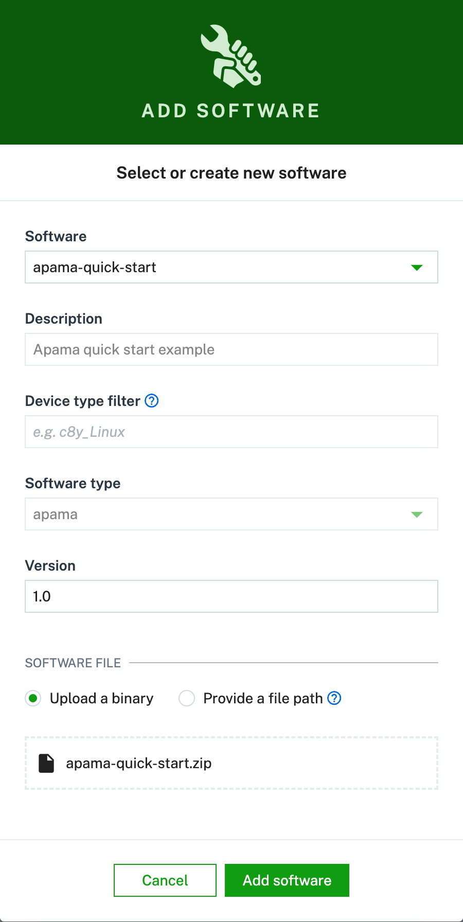 Add new apama project in Software Repository