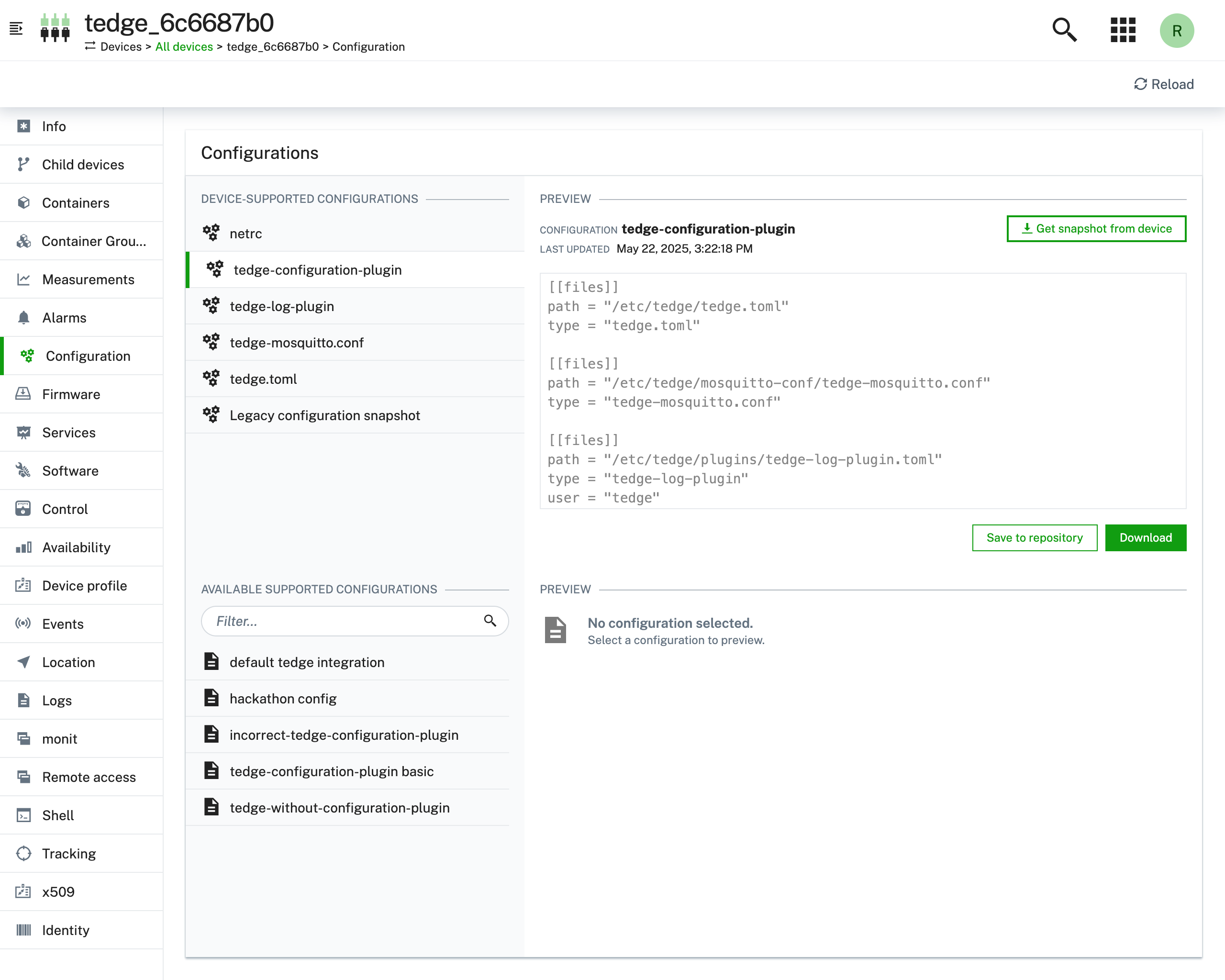 Cumulocity Configuration Management Upload