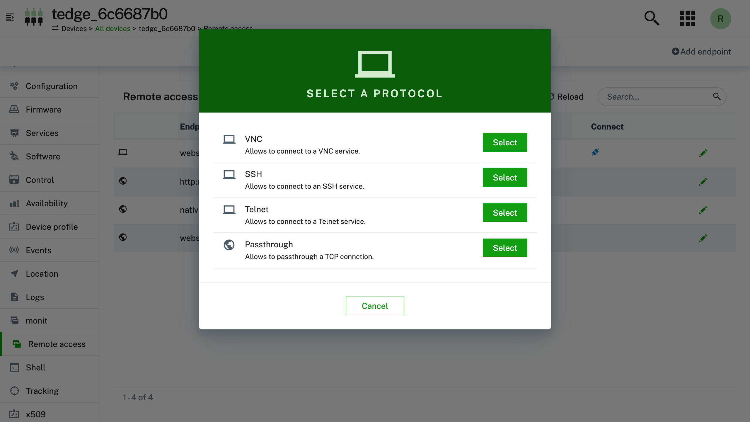 Cumulocity remote access endpoint