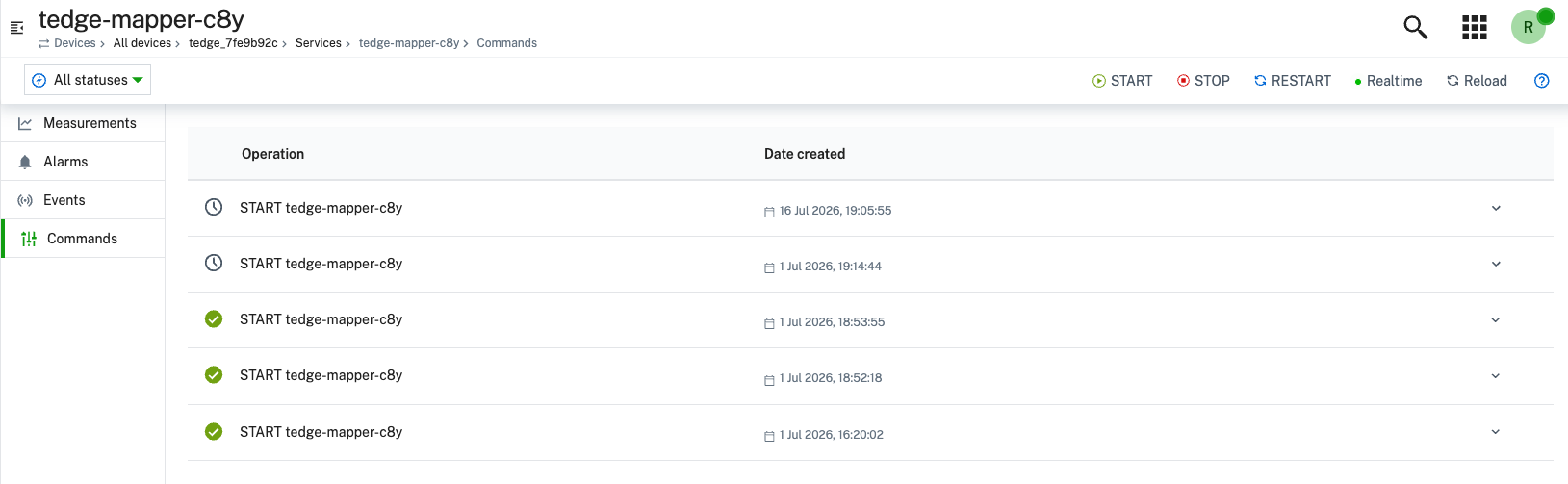 Cumulocity service commands