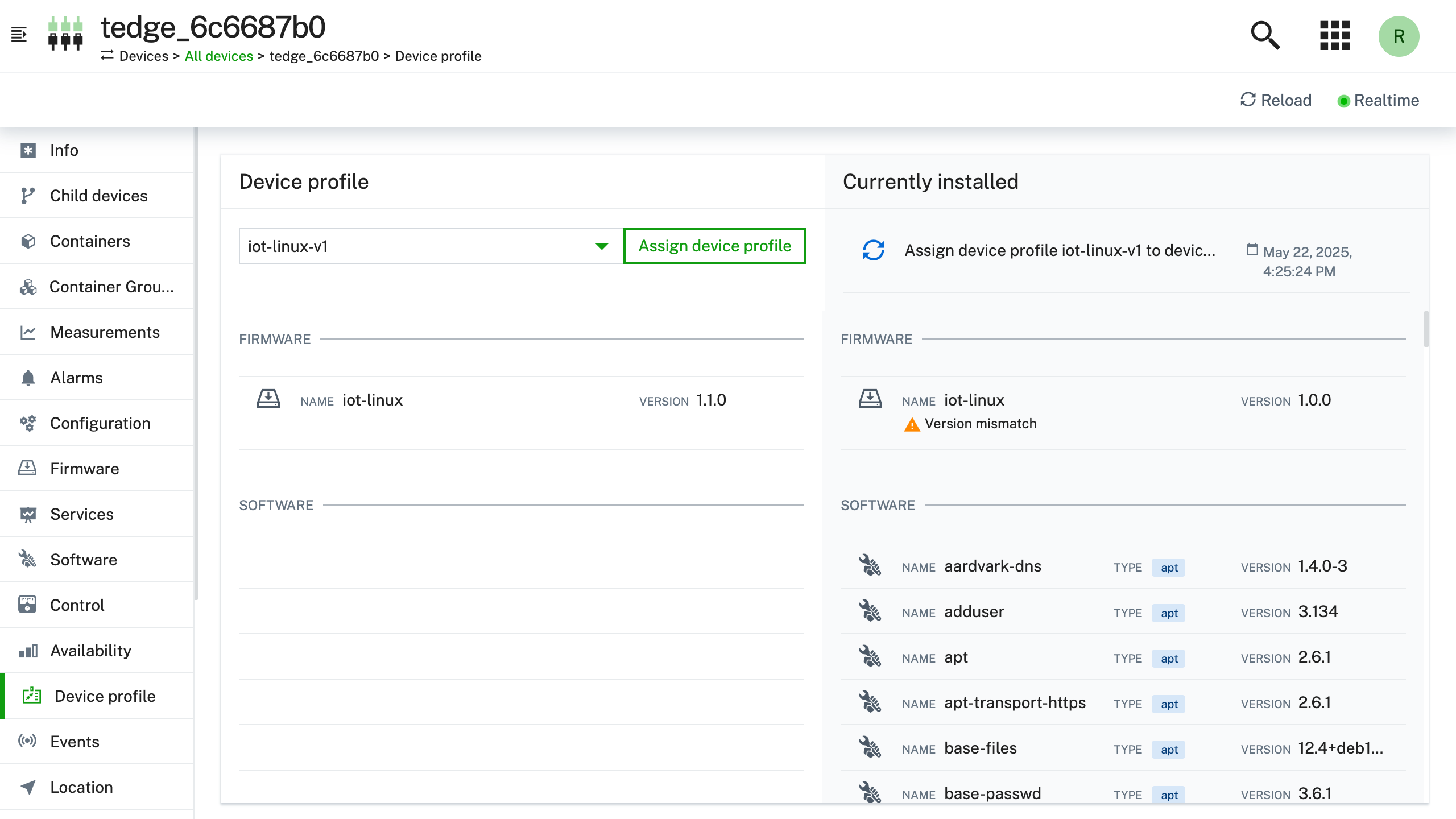 Assign device profile