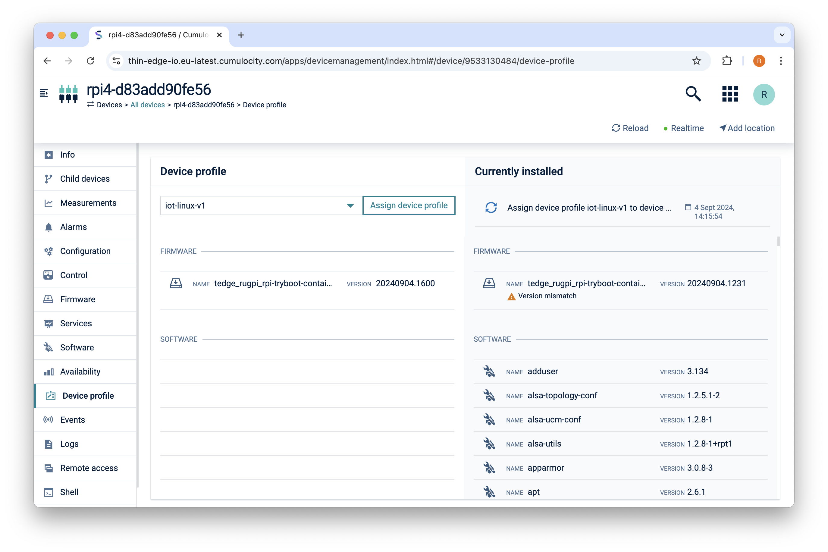 Assign device profile