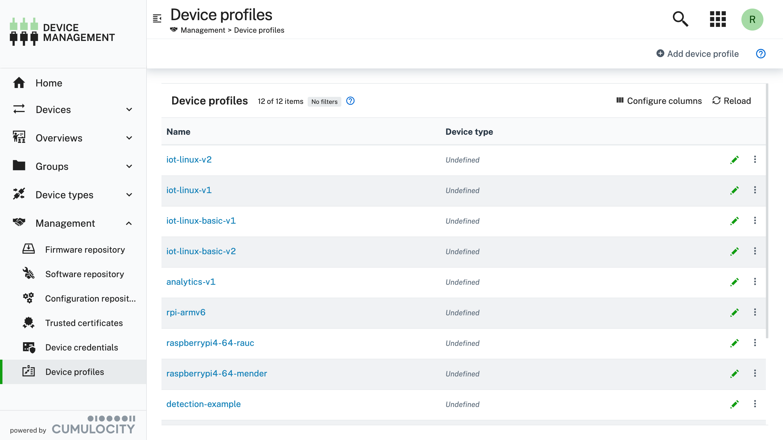 Create new device profile