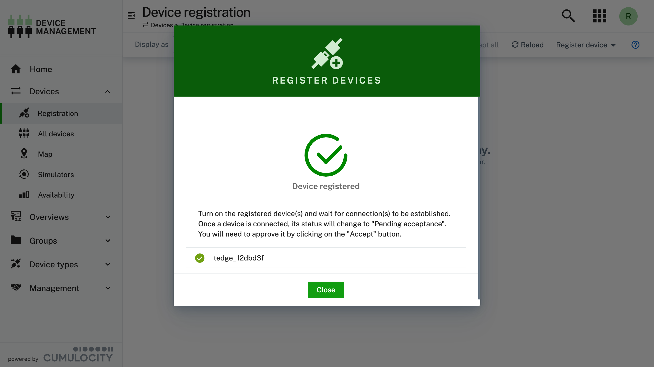 Close registration form
